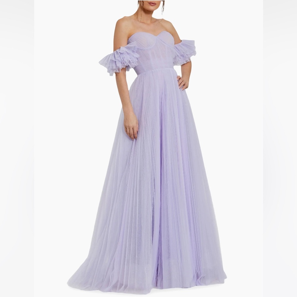 Mac Duggal Lavender Off-Shoulder Maxi Dress